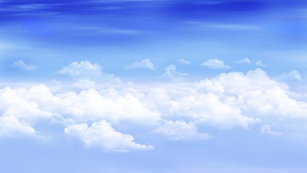 Digital painting of the clouds in a blue sky.