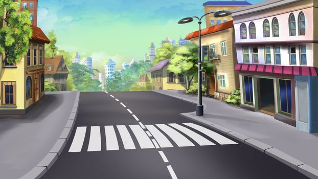 Digital painting of the unregulated crossing of the road