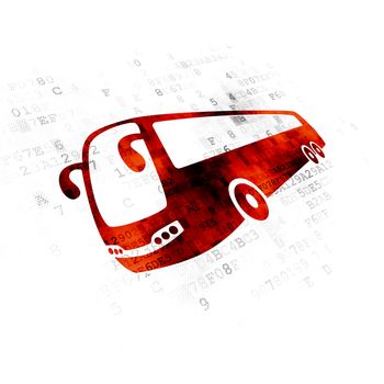 Tourism concept: Pixelated red Bus icon on Digital background