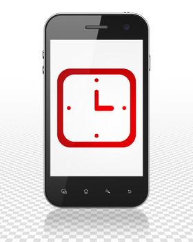 Timeline concept: Smartphone with red Watch icon on display