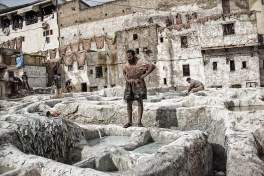 Tanneries of Fes - pools for coloring of leather on a traditional way