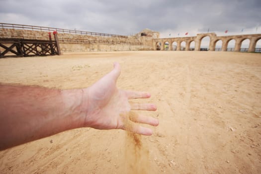 Tasting the sand before a fight in a roman hippodrome (in Jerash, Jordan)