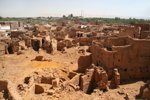 Old part (citadel) of desert town Mut in Dakhla oazis in Egypt, people still live here