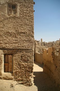 Old part (citadel) of desert town Mut in Dakhla oazis in Egypt, people still live here