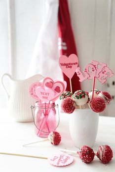 Closeup of cake pops for Valentine's Day