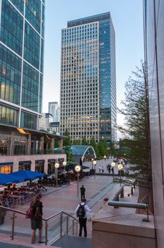 London, United Kingdom - May 9, 2011: Canary Wharf with unidentified people. Canary Wharf is one of London's two main financial centres.