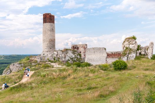 Olsztyn, Poland - July 6, 2014: The ruins of a 14th-century castle in Olsztyn. It belonged to a system of fortifications, built by King Kazimierz Wielki.