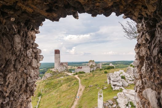 Olsztyn, Poland - July 6, 2014: The ruins of a 14th-century castle in Olsztyn. It belonged to a system of fortifications, built by King Kazimierz Wielki.