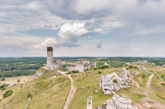 Olsztyn, Poland - July 6, 2014: The ruins of a 14th-century castle in Olsztyn. It belonged to a system of fortifications, built by King Kazimierz Wielki.