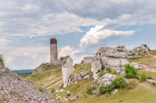 Olsztyn, Poland - July 6, 2014: The ruins of a 14th-century castle in Olsztyn. It belonged to a system of fortifications, built by King Kazimierz Wielki.