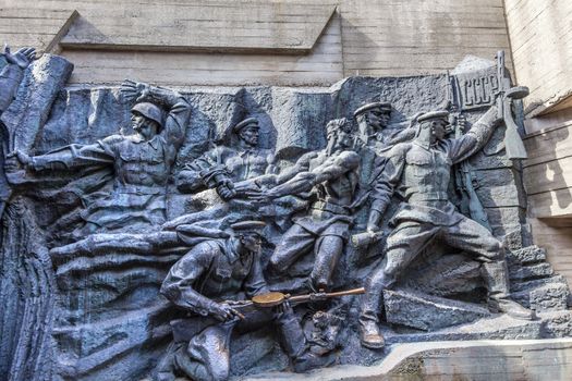 Soviet Soldiers Attacking World War 2 Monument Great Patriotic War Museum Kiev Ukraine.  Museum founded by Soviet Union 1981