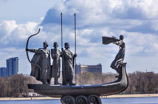 Founders Monument Dniper River Kiev Symbol Kiev Ukraine.  Prince Kiy Builder Khoriv SisterLibed Sculptor Boroday 1982
