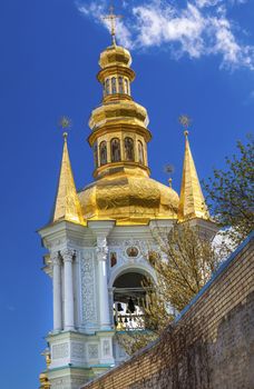 Bell Tower Far Caves Holy Assumption Pechrsk Lavra Cathedra Kiev Ukraine.  Oldest Ortordox Monastery In Ukraine and Russia, dating from 1051, Starting from Caves in Monastery in Kiev.  