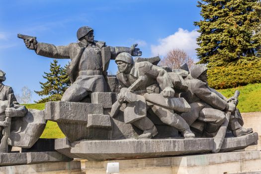 Soviet Soldiers Attacking World War 2 Crossing Dniper River Monument Great Patriotic War Museum Kiev Ukraine.  Museum founded by Soviet Union 1981