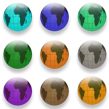 glass buttons for sites in a globe