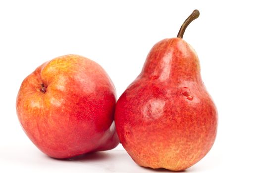 two red pears on white background