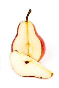 two red pears in the section on a light background