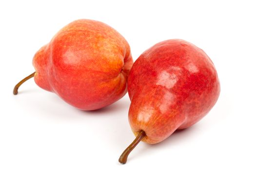 two red pears on white background