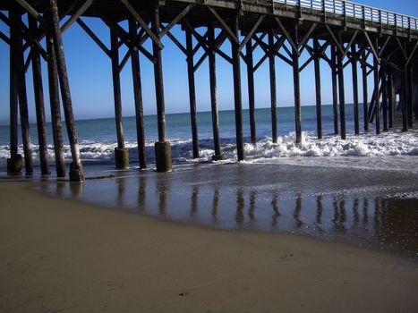Wooden pier and posts in California