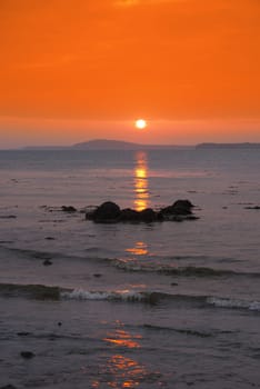 beal beach near ballybunion on the wild atlantic way ireland with a beautiful red sunset