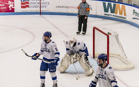 BIDDEFORD - JANUARY 09:  ice hockey game at University of New England in the arena in Biddeford, Maine, on January 09, 2016 in Biddeford, Maine, USA