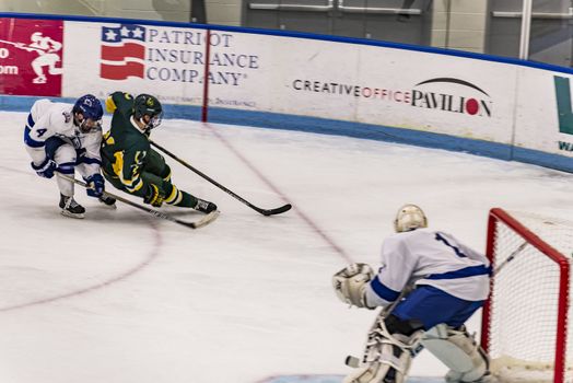 BIDDEFORD - JANUARY 09:  ice hockey game at University of New England in the arena in Biddeford, Maine, on January 09, 2016 in Biddeford, Maine, USA