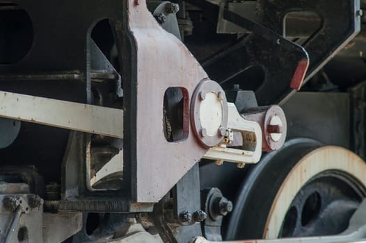 locomotive wheel and gear close-up on the railway