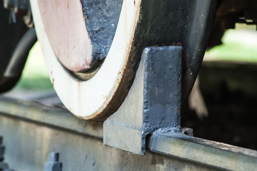 close-up train wheel brake on the railway