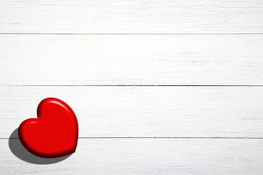 Red heart on white boards, on Valentine's Day