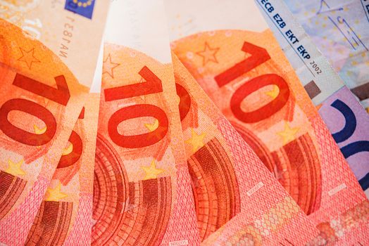 Euro Bills. European Currency Bills Closeup. Euro Business Theme.