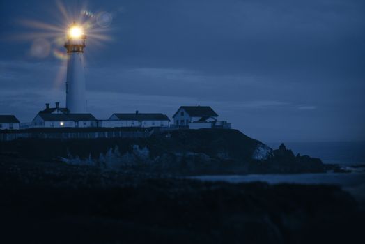 Pigeon Point Lighthouse, CA, USA. Pacific Ocean Cost Lighthouse in California Sending Light Signals.