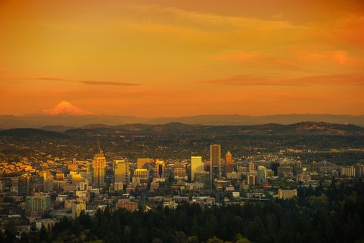 Sunset Scenery in the Portland, Oregon. Portland Cityscape. Untied States.