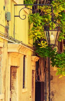 Venetian Street with Decorative Vintage Lantern. Venice, Italy, Europe. Venetian Architecture.