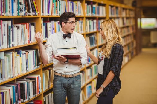Embarrassed nerd meeting up a girl in library