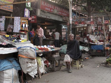 Streets of Kolkata. A street vendor offers his goods, January 23, 2009