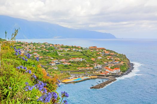 Ponta Delgada stretching into Atlantic Ocean at Madeira northern coastline