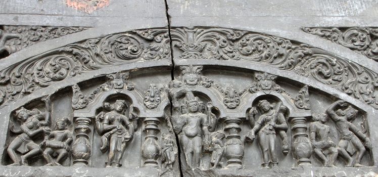 Brahma and other deities, from 12th century found in Gaur, West Bengal now exposed in the Indian Museum in Kolkata, on Nov 24, 2012
