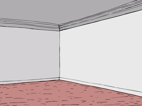Cartoon empty room with gray walls and red carpeting