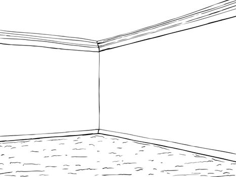 Outline illustration of empty room with corner crown molding and carpet
