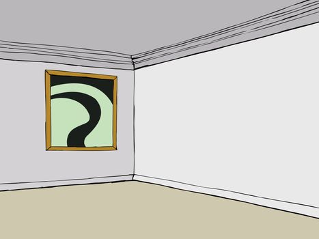 Background illustration of empty room with abstract artwork in square frame