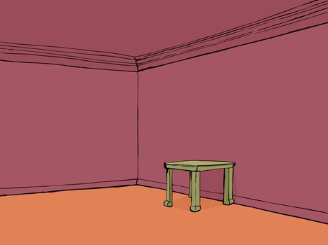 Red cartoon empty room with little table and blank walls