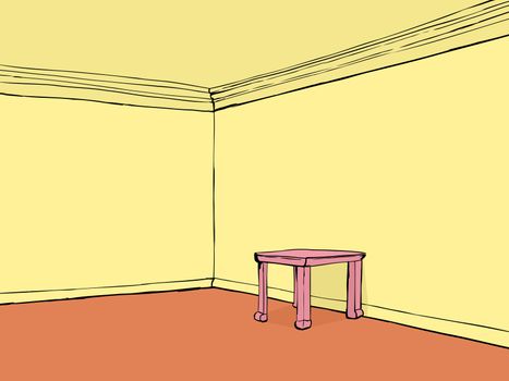 Empty room with yellow walls and pink table