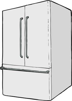 One isolated refrigerator with french doors and freezer drawer