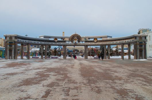 Arch in Tsvetnoy Boulevard. City of Tyumen. January, 2016