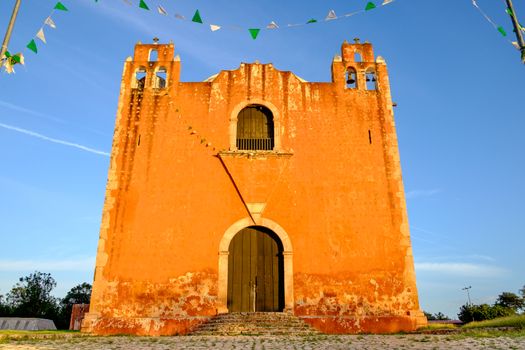 Typical colonial church in rural Mexican village Santa Elena, Mexico