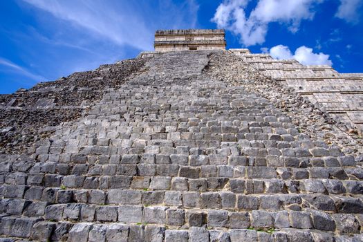 Detail view of Mayan pyramid El Castillo in Chichen Itza ruins, Mexico