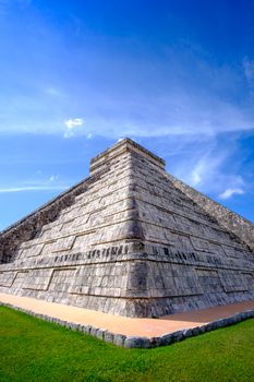 Detail view of famous Mayan pyramid in Chichen Itza, Mexico