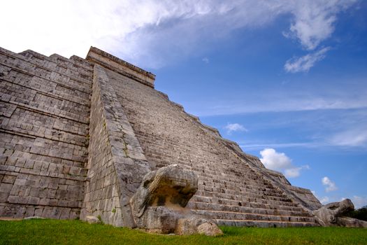 Famous Mayan pyramid in Chichen Itza with stone stairs, Mexico