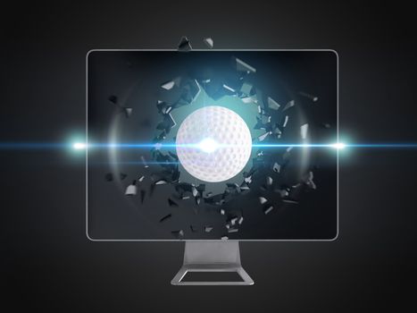 golf ball destroy computer screen, technology background