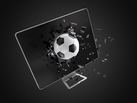 football destroy computer screen, technology background